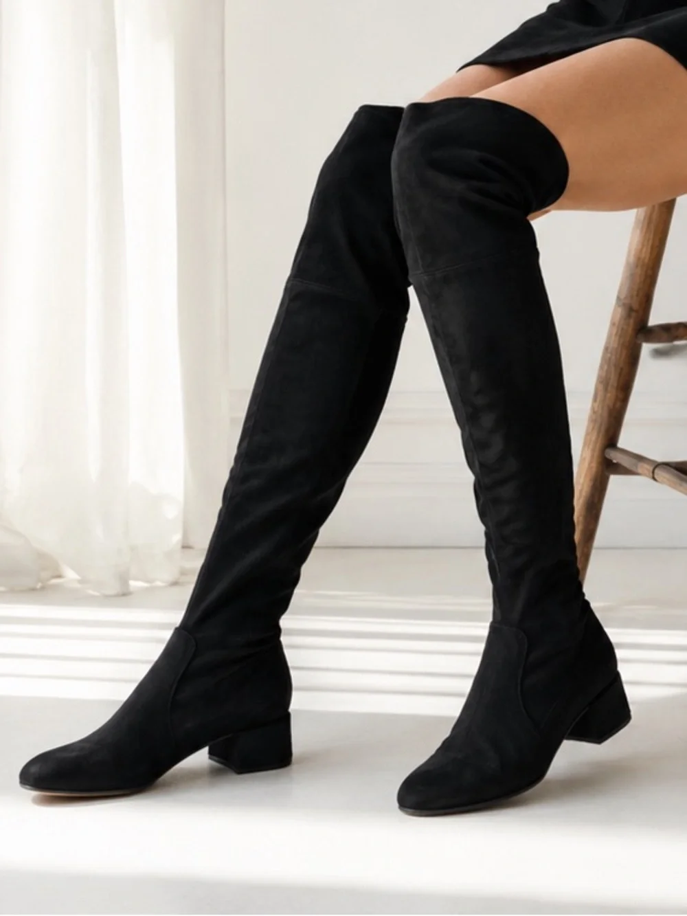 Parallèle Paris France Black Marguerite Suede Over Knee Boots US 6.5 UK 4.5 Luxe